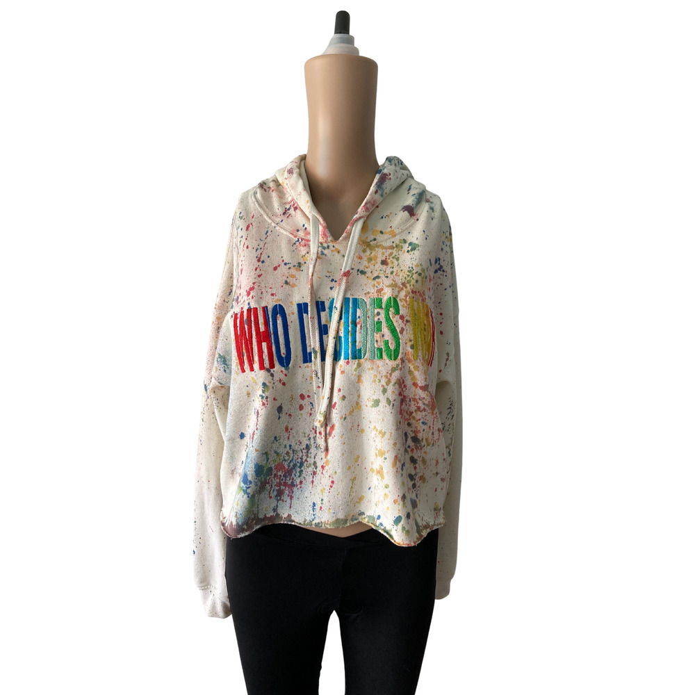 Alice + Olivia Cropped "Who Decides War" L hoodie